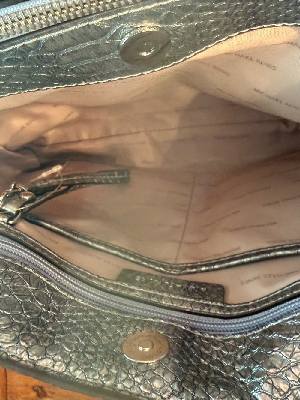 Michael Kors Metallic Silver Python-Embossed Satchel - Picture 6 of 11